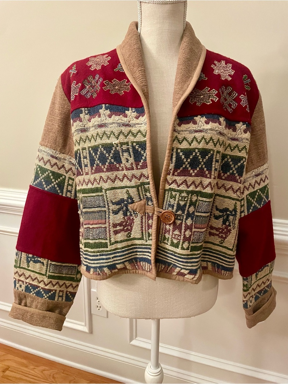 New Identity Vintage 100% Cotton Tapestry Multi Color Jacket Blazer Size Large
